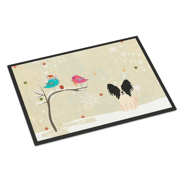Carolines Treasures Christmas Presents Between Friends Papillon Black White Indoor or Outdoor Mat, 18 x 0.25 x 27 in. BB2548MAT - main